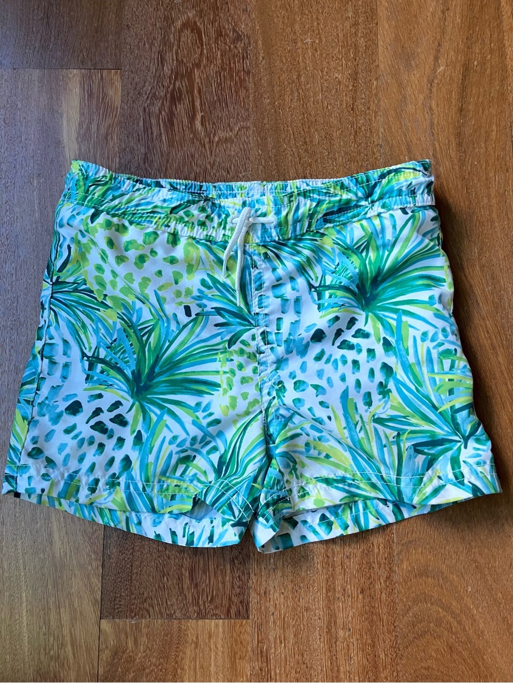 Janie and Jack Green and Blue Palm Print Swim Trunks